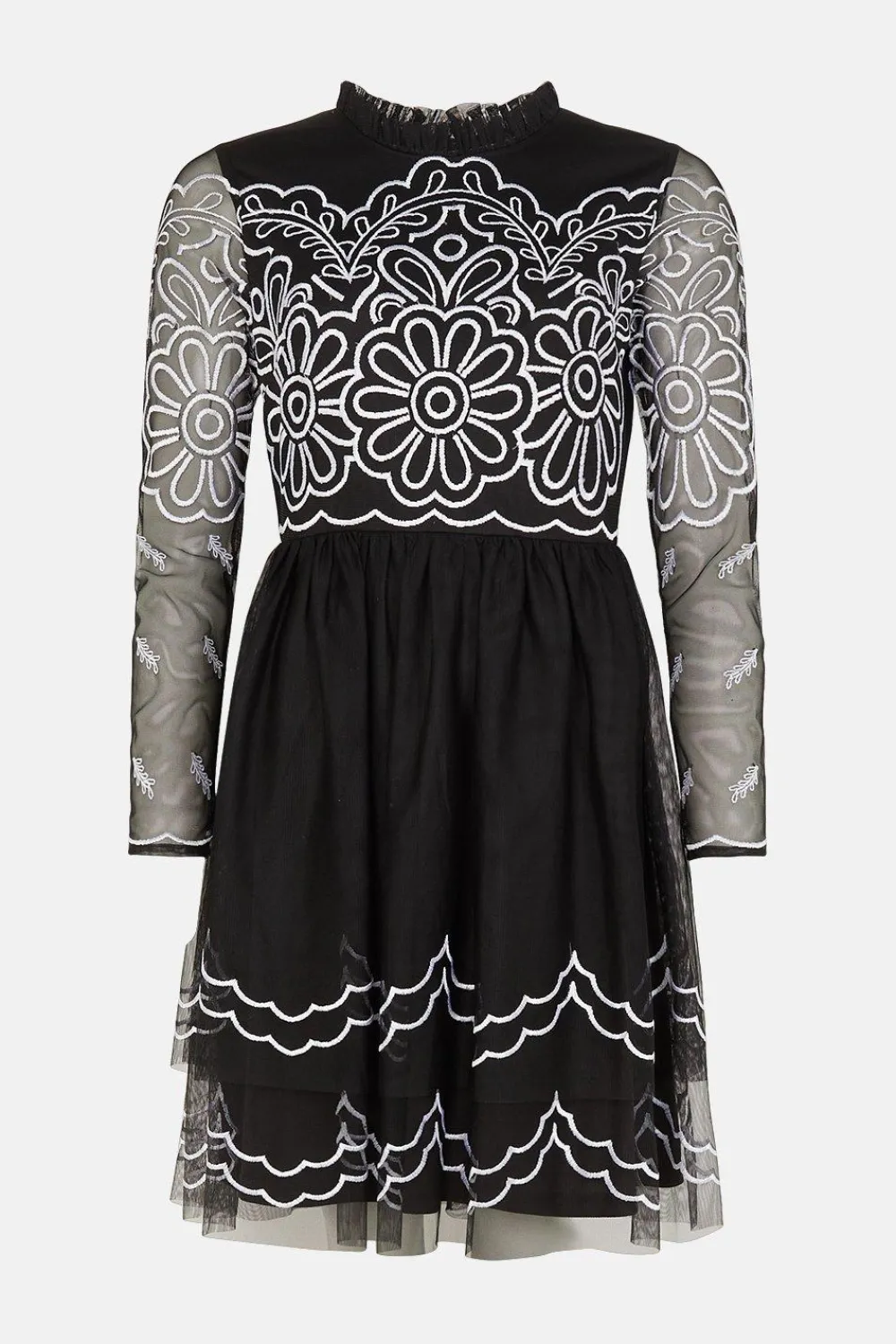 Discount Oasis Embroidered Flower Mesh Mini Dress Black