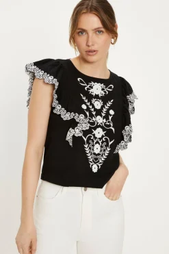 Online Oasis Embroidered Ruffle Tassel Top White