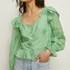 Online Oasis Embroidered Ruffle Tea Blouse Apple Green