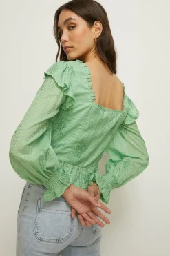 Online Oasis Embroidered Ruffle Tea Blouse Apple Green