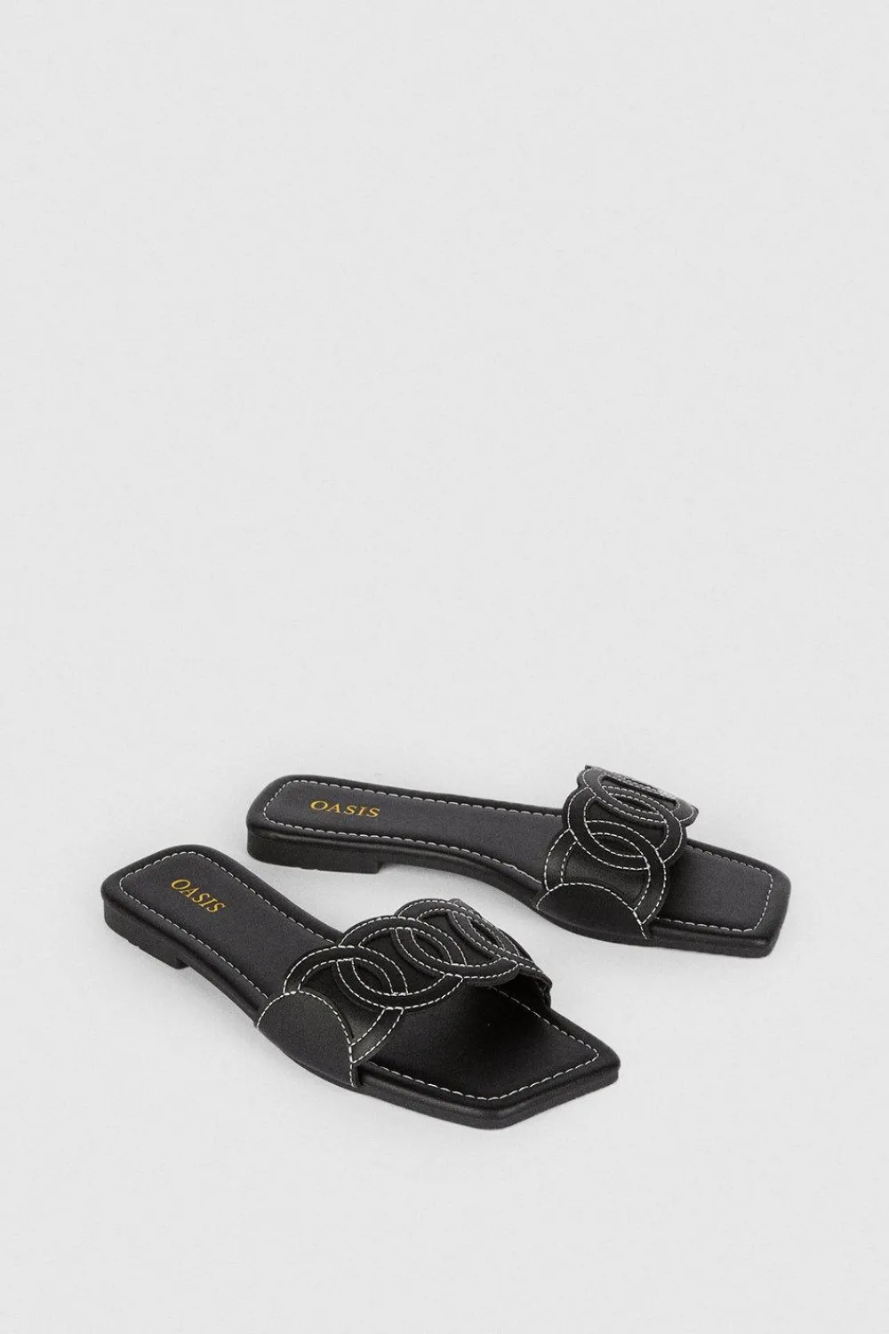 Hot Oasis Embroidered Square Toe Slides Black