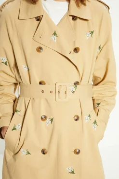 Clearance Oasis Embroidered Trench Coat Beige