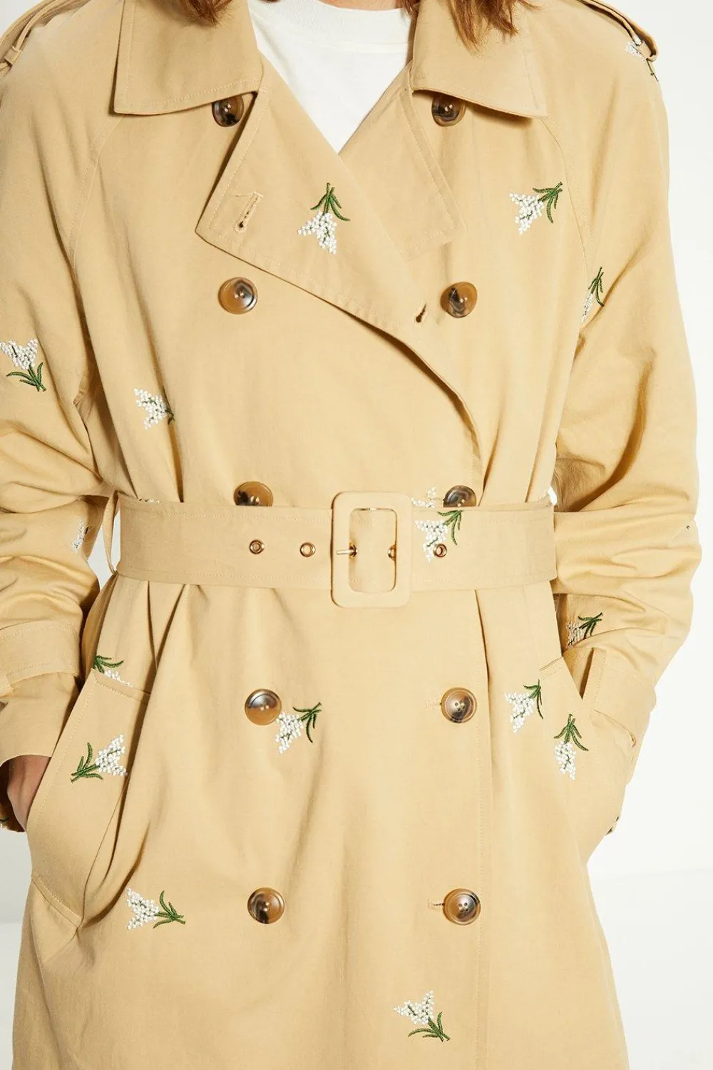 Clearance Oasis Embroidered Trench Coat Beige