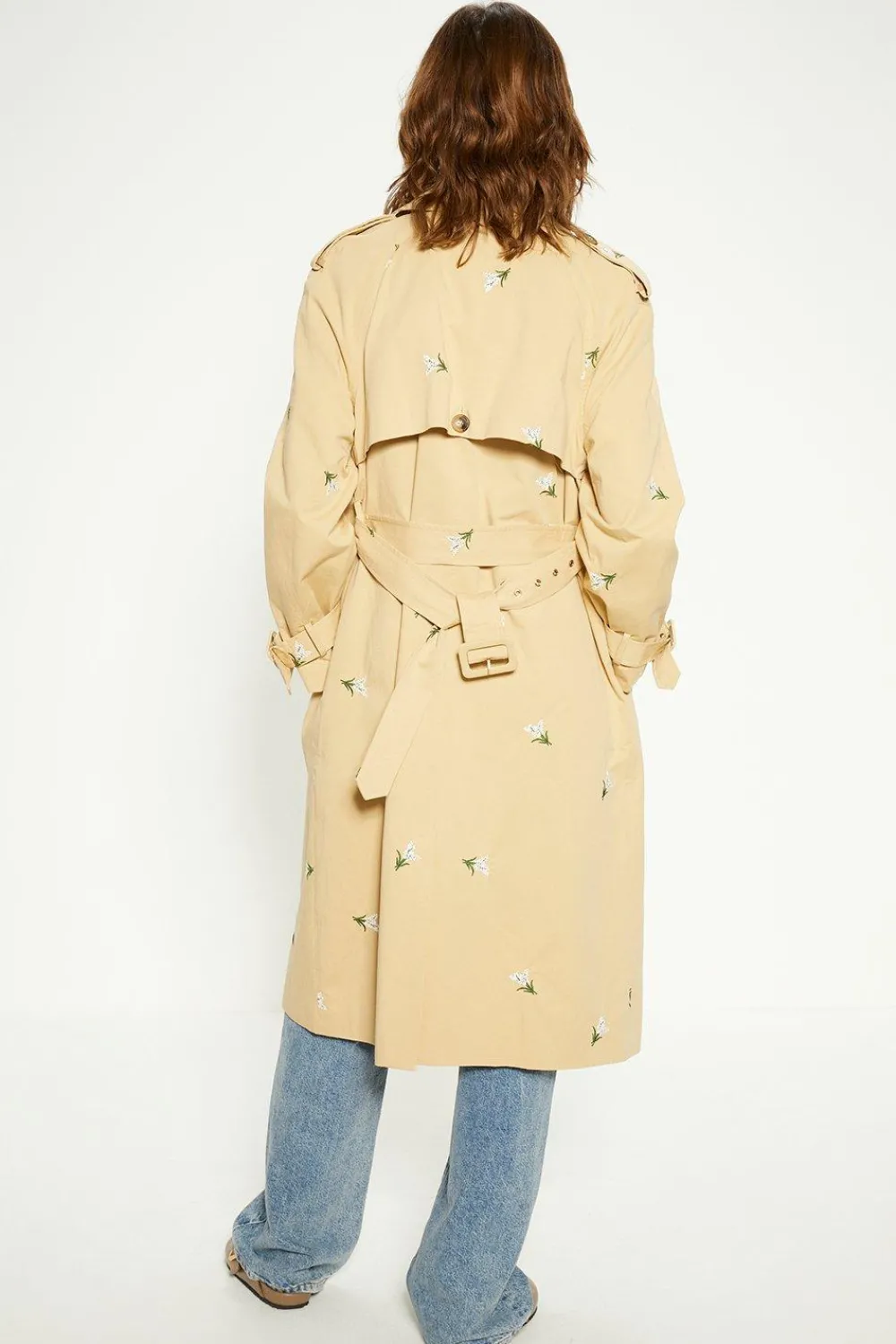Clearance Oasis Embroidered Trench Coat Beige