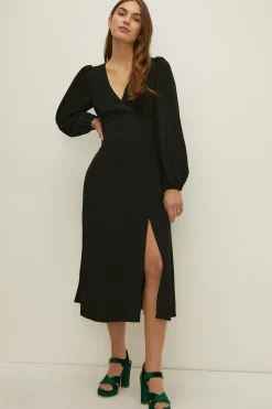 Sale Oasis Empire Seam Crepe Midi Dress Black