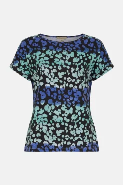 Sale Oasis Essential Cotton Animal Roll Sleeve Slub T-Shirt Blue