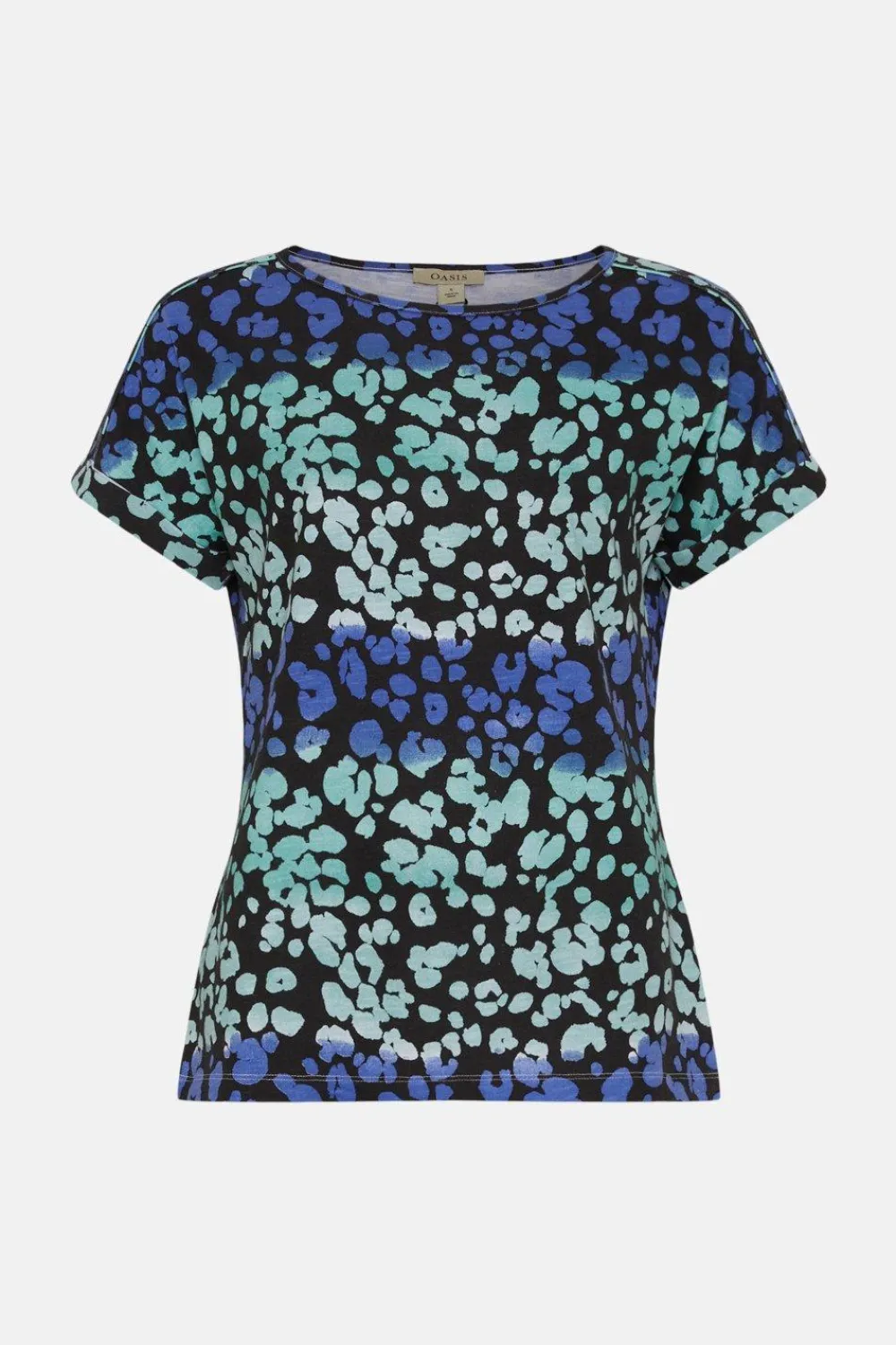 Sale Oasis Essential Cotton Animal Roll Sleeve Slub T-Shirt Blue