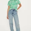 Online Oasis Essential Cotton Paisley Floral Roll Sleeve Slub T-Shirt Green