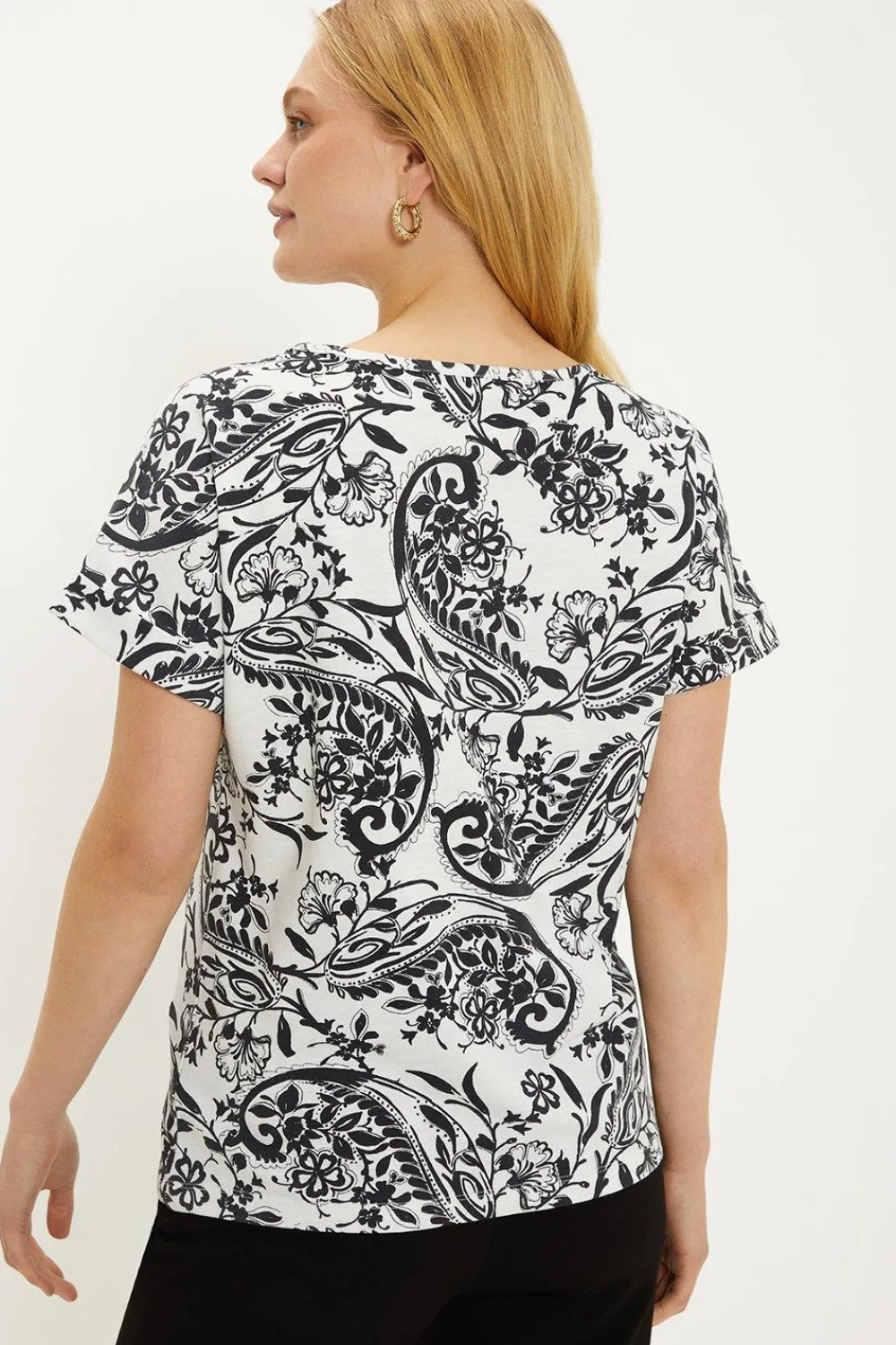Discount Oasis Essential Cotton Paisley Roll Sleeve Slub T-Shirt Ivory