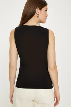 New Oasis Essential Cotton Scoop Neck Vest Top Black