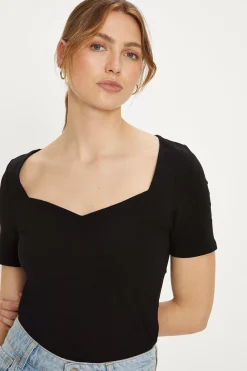 Online Oasis Essential Cotton Short Sleeved Sweetheart Top Black