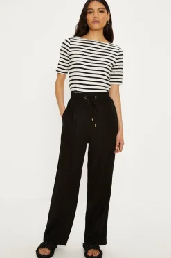 Outlet Oasis Essential Cotton Short Sleeve Stripe Slash Neck Top Navy