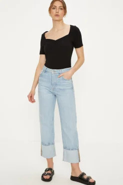 Online Oasis Essential Cotton Short Sleeved Sweetheart Top Black