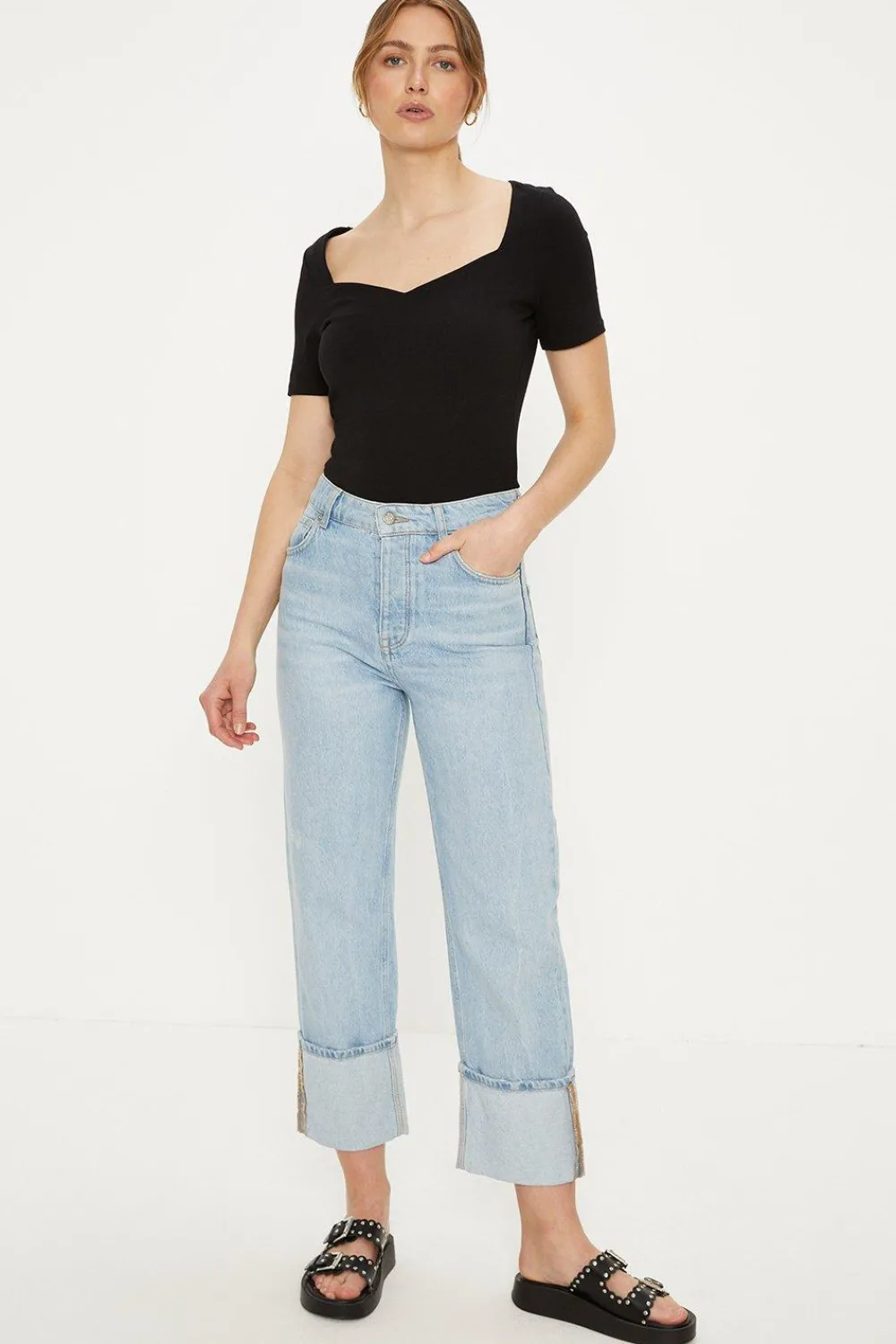 Online Oasis Essential Cotton Short Sleeved Sweetheart Top Black