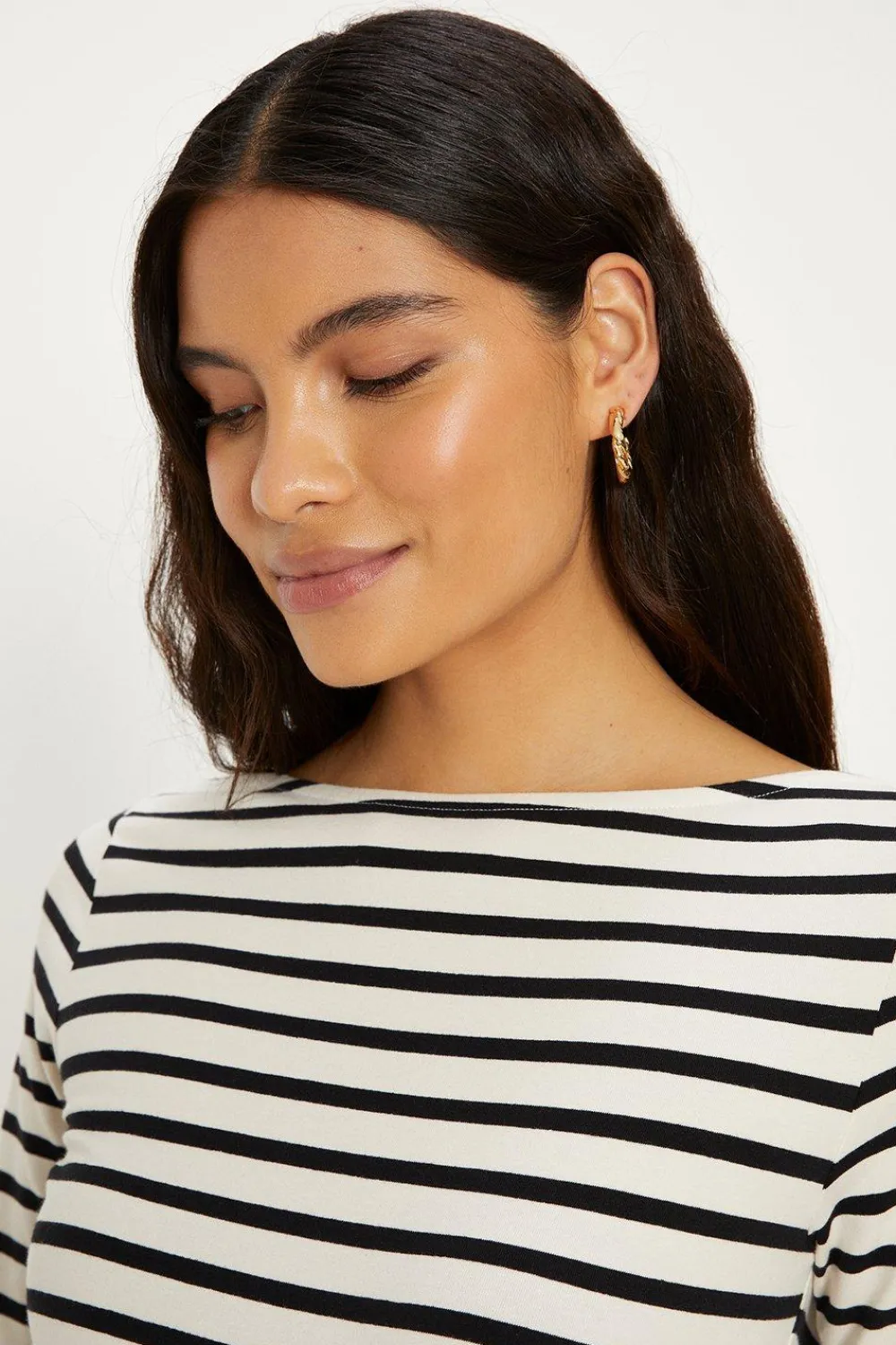Outlet Oasis Essential Cotton Short Sleeve Stripe Slash Neck Top Navy