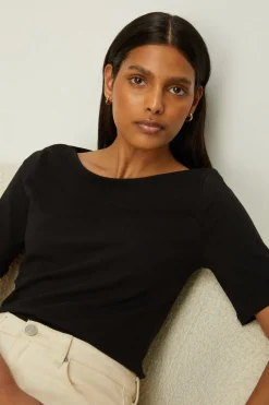 Outlet Oasis Essential Cotton Slash Neck Jersey Top Black