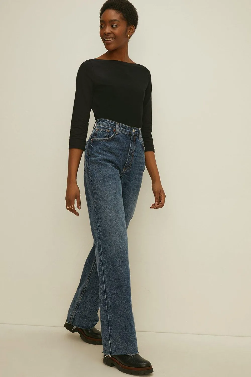 Clearance Oasis Essential Cotton Slash Neck Jersey Top Navy