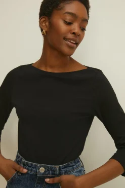 Clearance Oasis Essential Cotton Slash Neck Jersey Top Navy