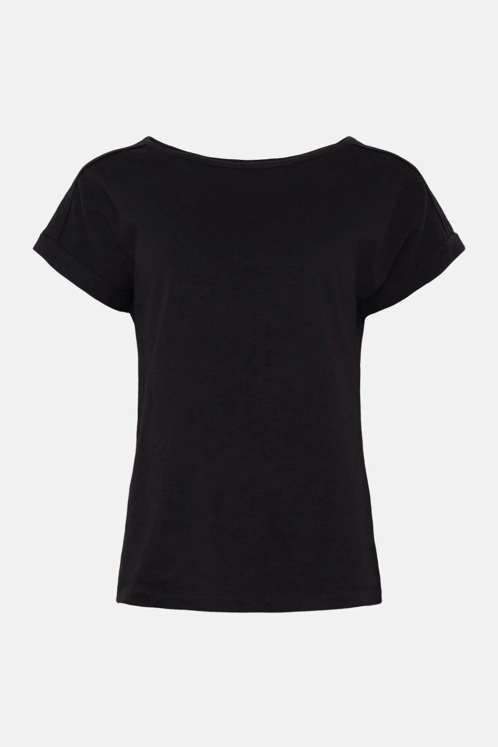 Outlet Oasis Essential Cotton Slub Roll Sleeve T-Shirt Black