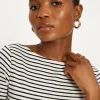 New Oasis Essential Cotton Stripe Slash Neck ¾ Sleeve Top Navy