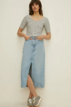 Discount Oasis Essential Cotton Stripe Scoop Neck Top Navy