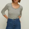 Clearance Oasis Essential Cotton Stripe Scoop Neck Top Navy