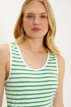Clearance Oasis Essential Cotton Stripe Slub Vest Green