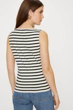 Sale Oasis Essential Cotton Stripe Scoop Neck Vest Black
