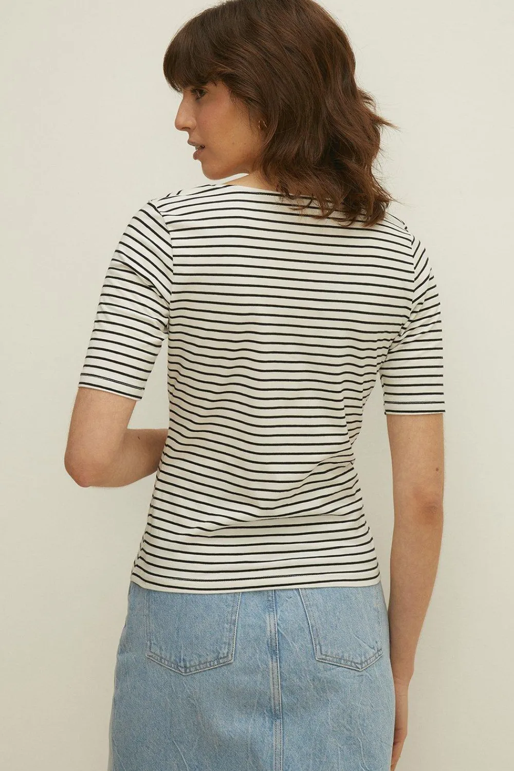 Discount Oasis Essential Cotton Stripe Scoop Neck Top Navy