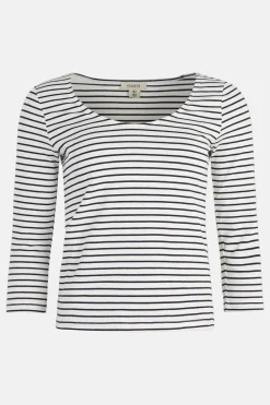 Hot Oasis Essential Cotton Stripe Scoop Neck Top Navy