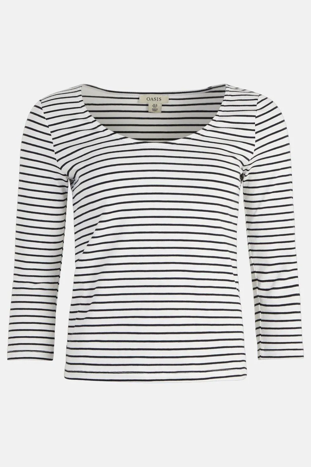 Hot Oasis Essential Cotton Stripe Scoop Neck Top Navy