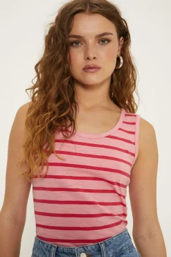 Hot Oasis Essential Cotton Tonal Stripe Vest Pink
