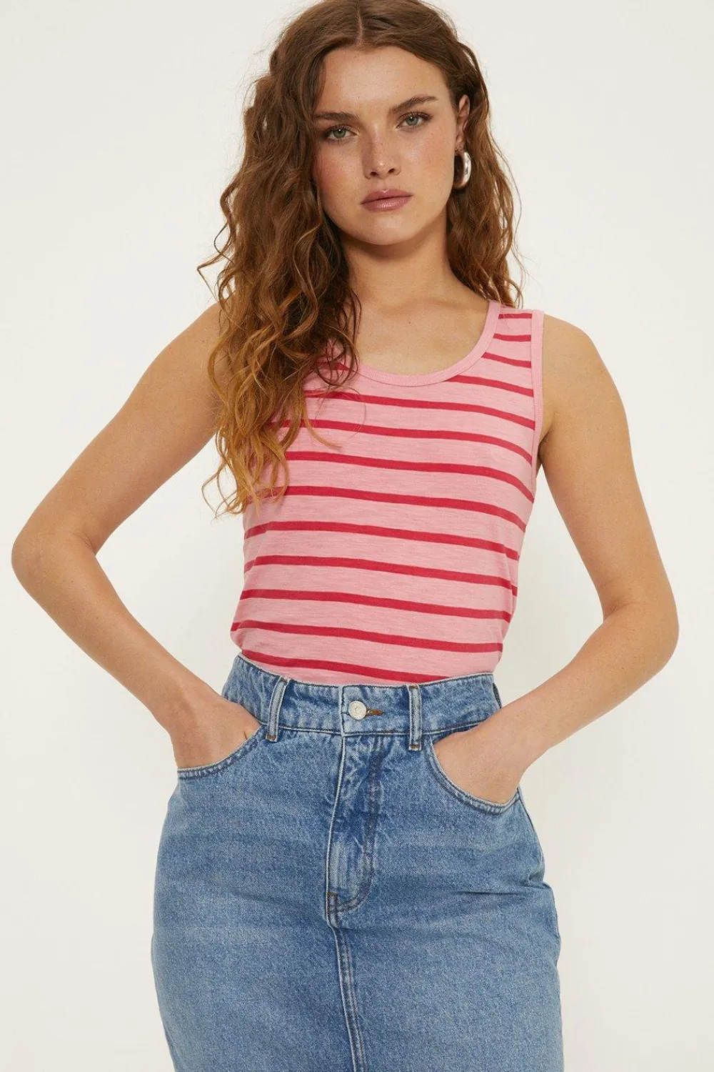 Hot Oasis Essential Cotton Tonal Stripe Vest Pink