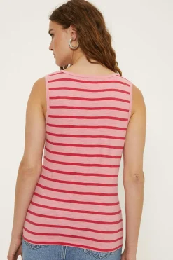 Hot Oasis Essential Cotton Tonal Stripe Vest Pink