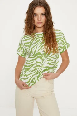 Online Oasis Essential Cotton Zebra Roll Sleeve Slub T-Shirt Khaki