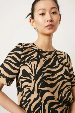 Best Oasis Essential Lace Insert Zebra Woven Tee Tan