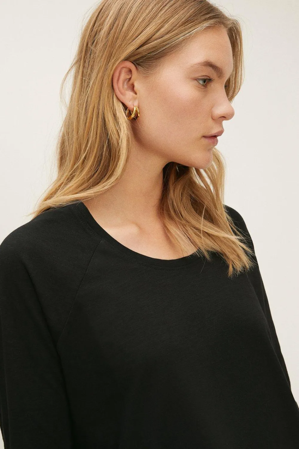 Outlet Oasis Essential Scoop Neck Slub Long Sleeve Top Black