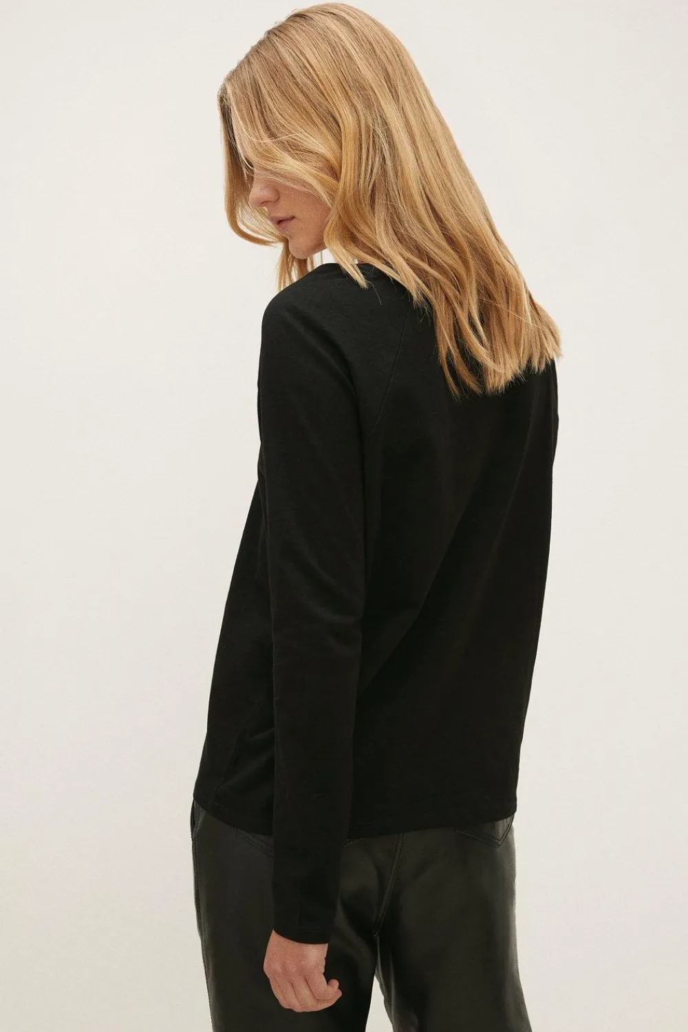 Outlet Oasis Essential Scoop Neck Slub Long Sleeve Top Black