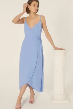 Hot Oasis Essential Strappy Cami Wrap Dress Cornflower
