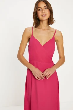 Fashion Oasis Essential Strappy Cami Wrap Dress Hot Pink