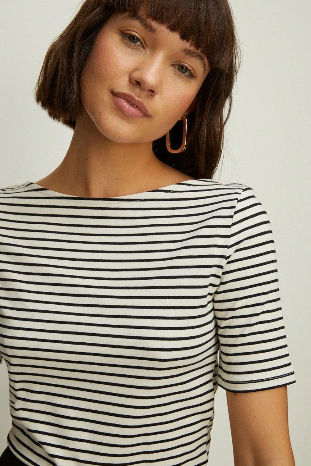 Online Oasis Essential Stripe Cotton Slash Neck Top Green