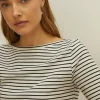 Clearance Oasis Essential Stripe Cotton Slash Neck Top Navy