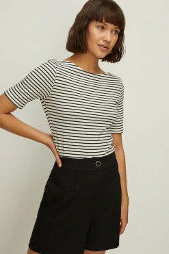 Online Oasis Essential Stripe Cotton Slash Neck Top Green