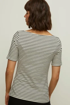 Online Oasis Essential Stripe Cotton Slash Neck Top Green