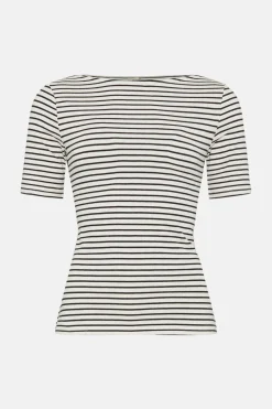 Online Oasis Essential Stripe Cotton Slash Neck Top Green