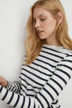 Outlet Oasis Essential Stripe Crew Neck T-Shirt Navy