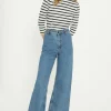 Hot Oasis Essential Stripe Slash Neck T-Shirt Navy