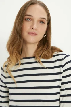 Hot Oasis Essential Stripe Slash Neck T-Shirt Navy