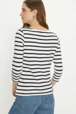 Hot Oasis Essential Stripe Slash Neck T-Shirt Navy