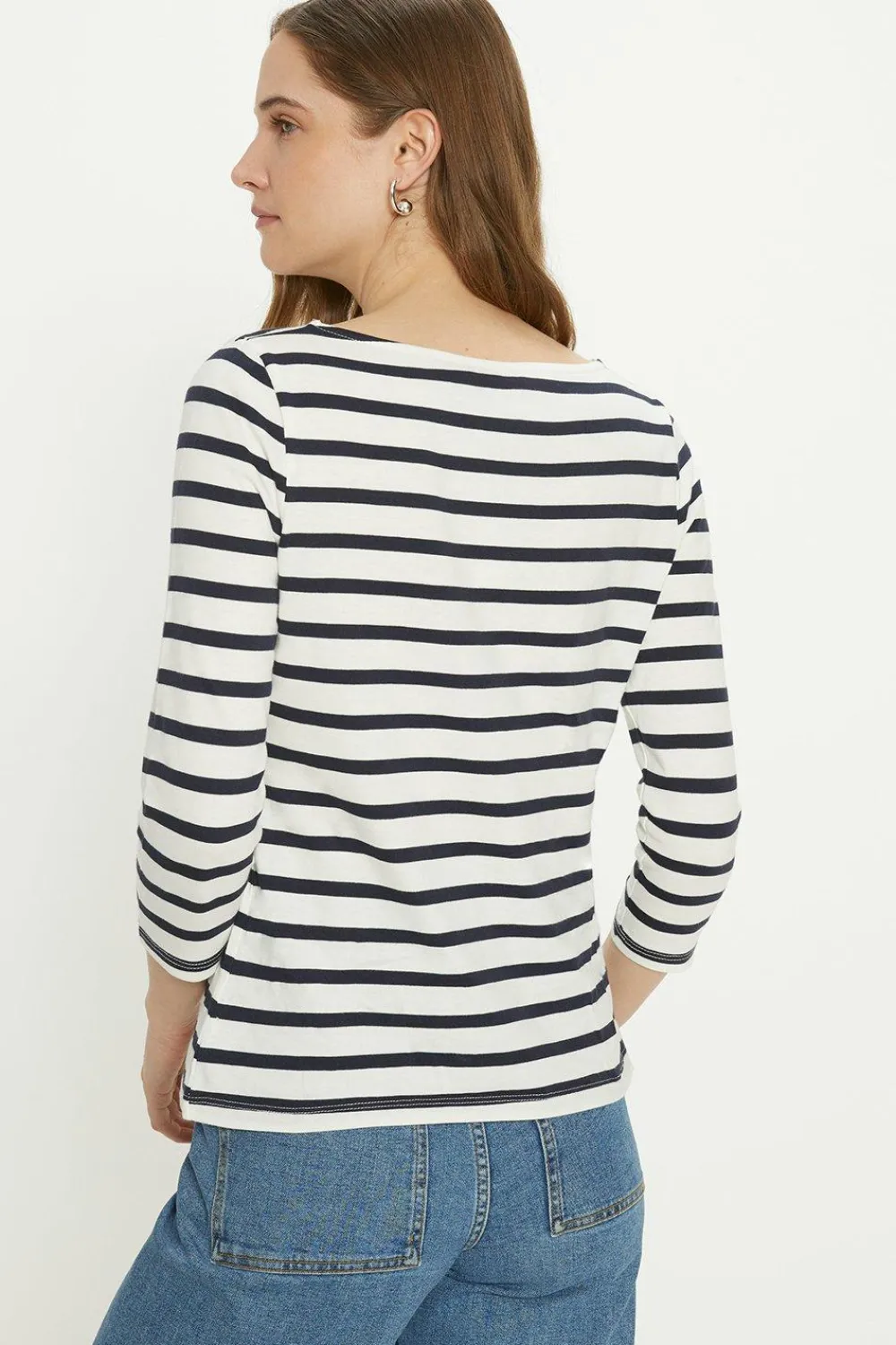 Hot Oasis Essential Stripe Slash Neck T-Shirt Navy
